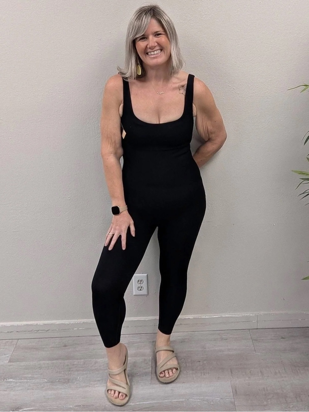 Popilush Black Shapewear Square Neck Thigh Slimming Jumpsuit - New - Size Large